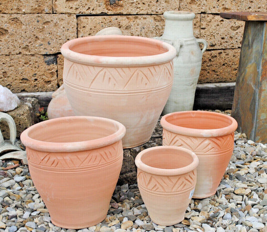 Pflanzkübel,Streifenmuster,Blumentopf,Terracotta hell,frostfest!3 Größen wählbar