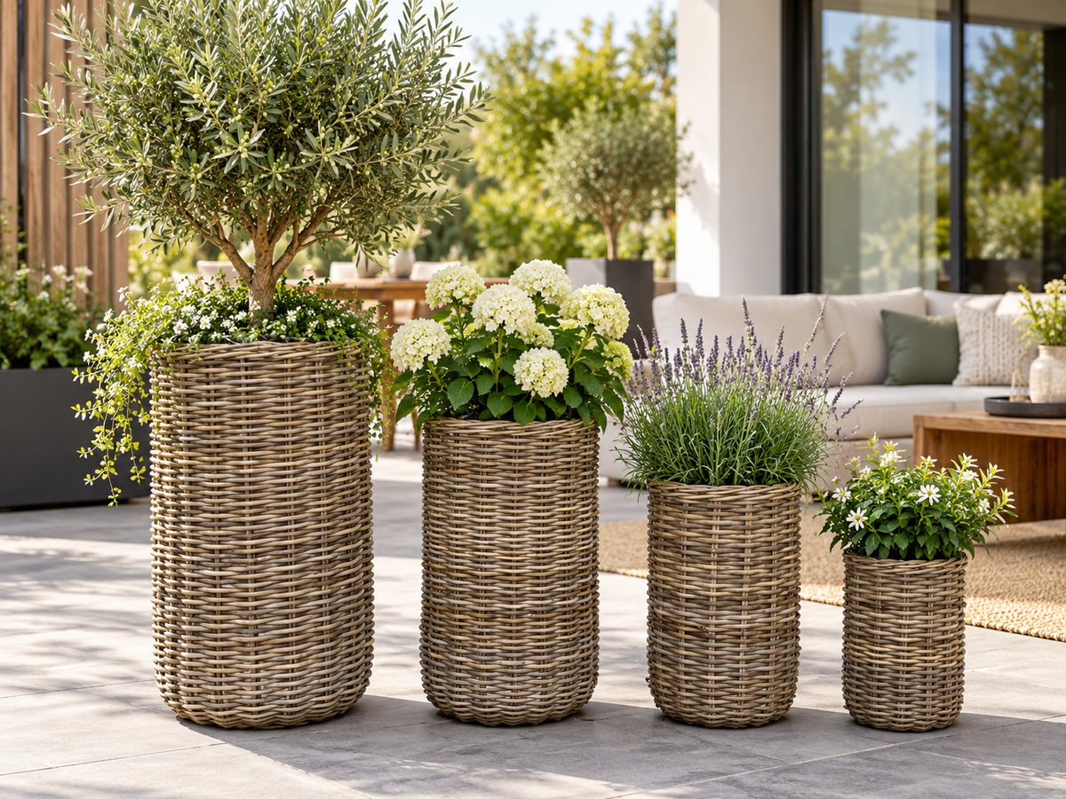 Pflanzkorb Weide hoch Pflanzkübel Übertopf Blumentopf mit Folieneinsatz 4 Größen