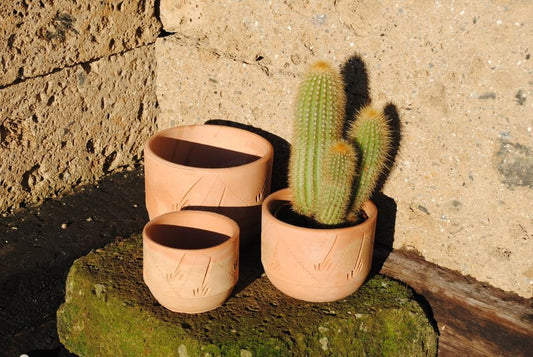 Pflanztöpfe im 3er Set,helle Terracotta,verziert,10/13/16cm,spanisch