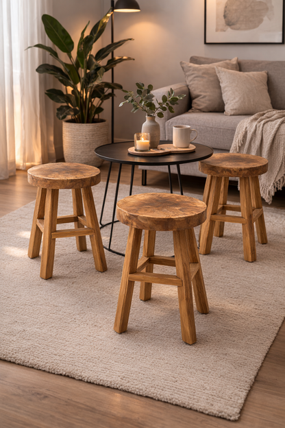 Teakholz Hocker 41 cm-30cm Ø Sitzhocker Massivholz Pflanzenhocker Blumenständer