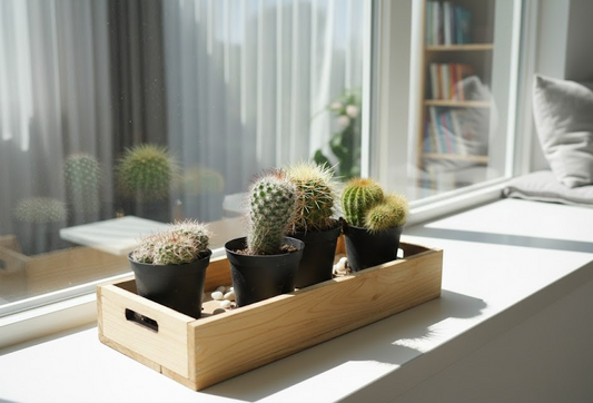 Kakteensortiment,4 Töpfe,Echinocactus,Parodia,Mammilaria,jeweils im 9er Topf