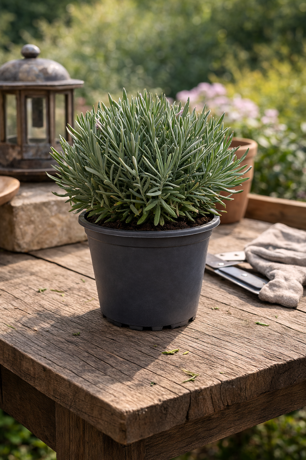 Lavendel Pflanze im Topf (Lavandula) Aromatische Kräuter Duftpflanze