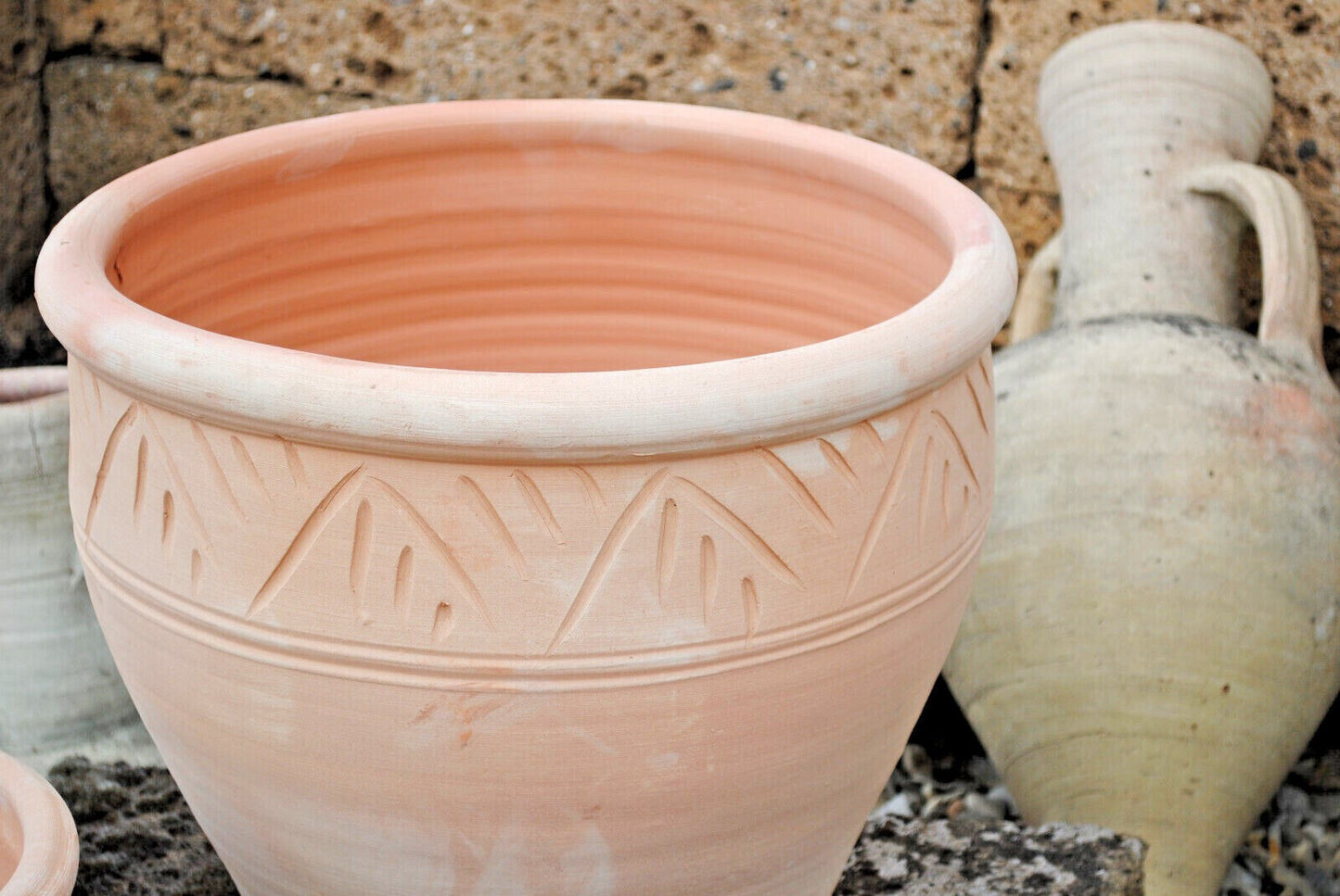 Pflanzkübel,Streifenmuster,Blumentopf,Terracotta hell,frostfest!3 Größen wählbar