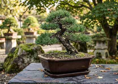 Bonsai Pflanzgefäß mit Untersetzer braun glasiert frostfest Steingut 2 Größen