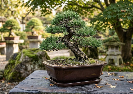 Bonsai Pflanzgefäß mit Untersetzer braun glasiert frostfest Steingut 2 Größen