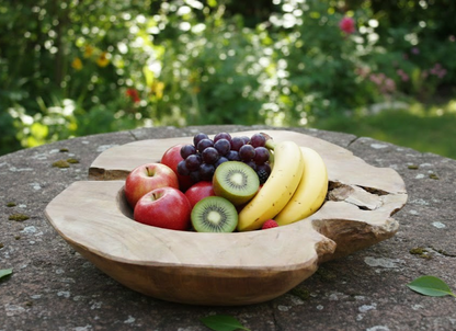 Rustikale Teak-Schale 40cm Massivholz-Unikat Handarbeit Boho & Natur Deko