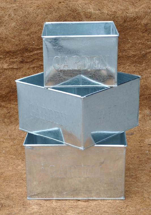 Zinkkästen, 3er Set, schliche Form,Beschriftung "Garden"bepflanzbar, bis 32cm