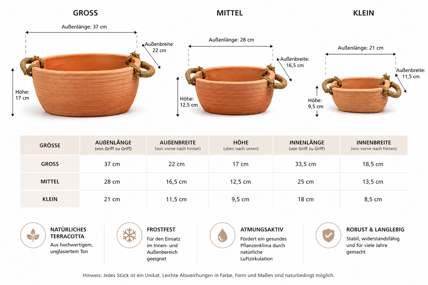 Terracotta Rustikal Blumenschale Pflanzschale Pflanzgefäß Garten Balkon Sparset