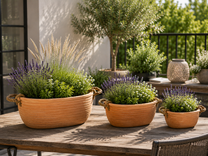 Terracotta Rustikal Blumenschale Pflanzschale Pflanzgefäß Garten Balkon Sparset