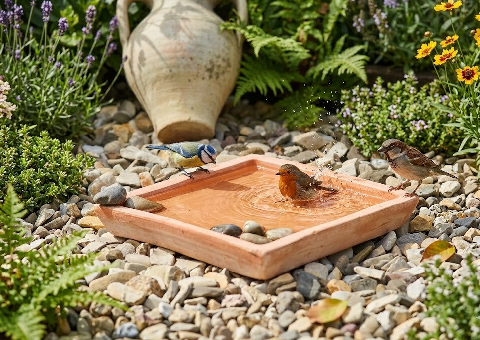 Untersetzer,als Vogeltränke nutzbar,eckig,frostfest,terracotta,Größen wählbar